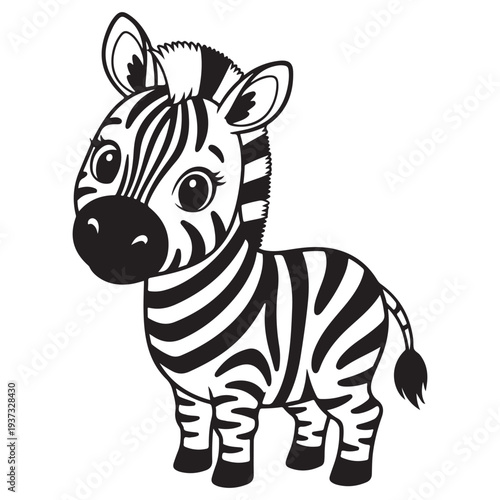 Cute Cartoon Baby Zebra Black and White Illustration