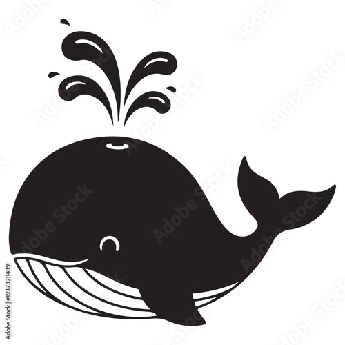 Cute Cartoon Whale Silhouette Spouting Water