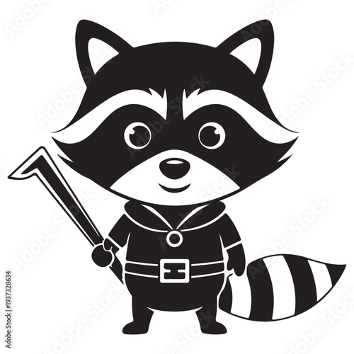 Adorable Raccoon Character Illustration with Mask and Tool