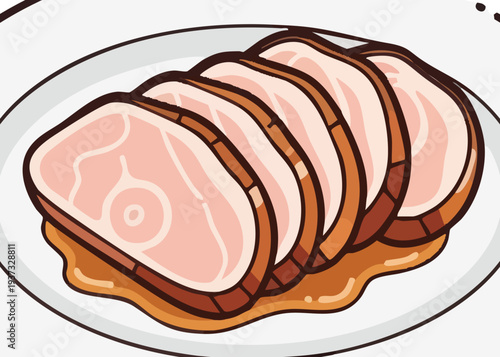 Sliced ham on a plate with glaze.