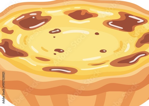 A cartoon illustration of a custard tart with caramelized sugar on top.