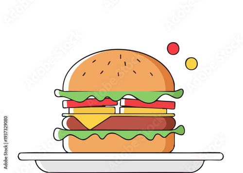 A cartoon illustration of a cheeseburger on a plate.