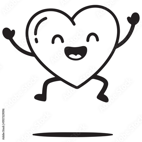 Happy Cartoon Heart Character Jumping with Joy
