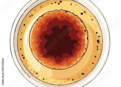 A bowl of coffee or tea with a dark brown center and creamy texture.