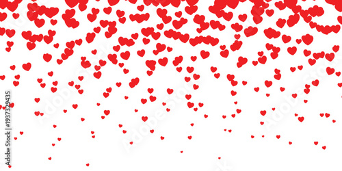 Red heart shapes falling from top on isolated for love and valentines day concepts