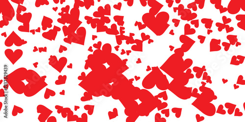Red heart confetti scattered on for valentines day