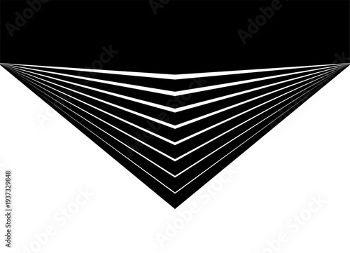 Transition from black to white. Sharp Flag, pennant for discounts, promotions. Modern vector pattern. Striped Design element. Vector background for covers, advertising, posters, packaging, arrow, poin