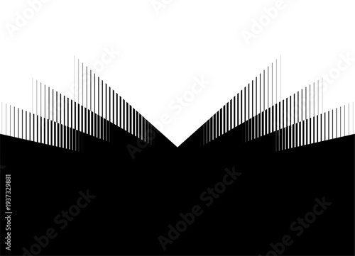 Transition from black to white. Modern vector pattern with a triangle in the center. Striped Design Element. Vector background for covers, advertising, labels. Posters, packaging. Arrow, pointer. Half