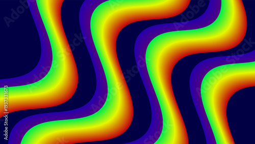 Abstract wavy rainbow gradient liquid shapes on dark background.