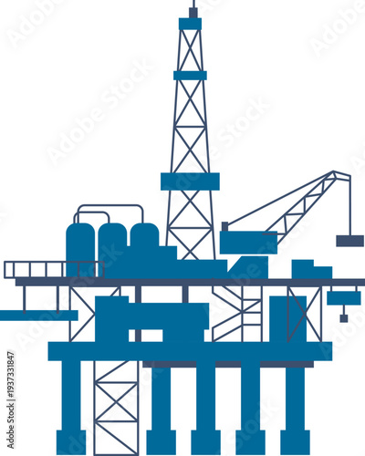 Oil production platform blue icon. Fuel industry