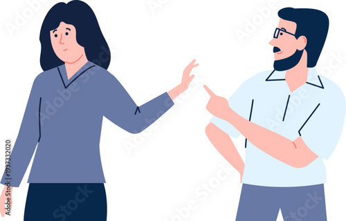 Woman showing denial gesture to man. Person refuse to talk
