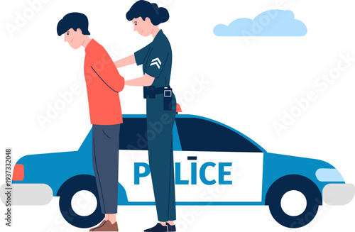 Police arrest scene. Female officer character work