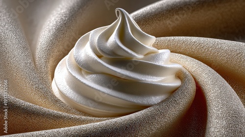 Swirled White Cream on Elegant Gold Textured Fabric