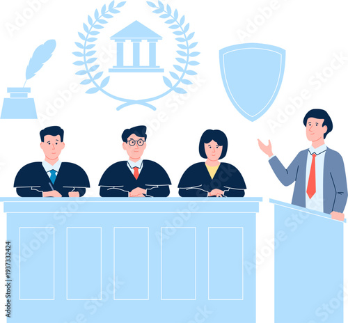 Supreme court scene. Judgement trial for person speech