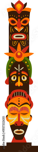 Native tribal idol pole. Cartoon voodoo icon