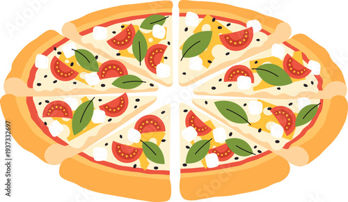 Margherita pizza. Sliced tasty hot food icon