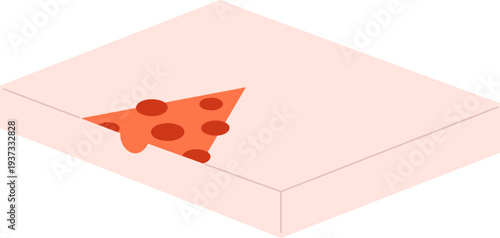 Pepperoni slice on wooden board. Pizza piece icon