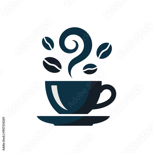 Steaming coffee cup icon suggests hot beverage refreshment and energy.