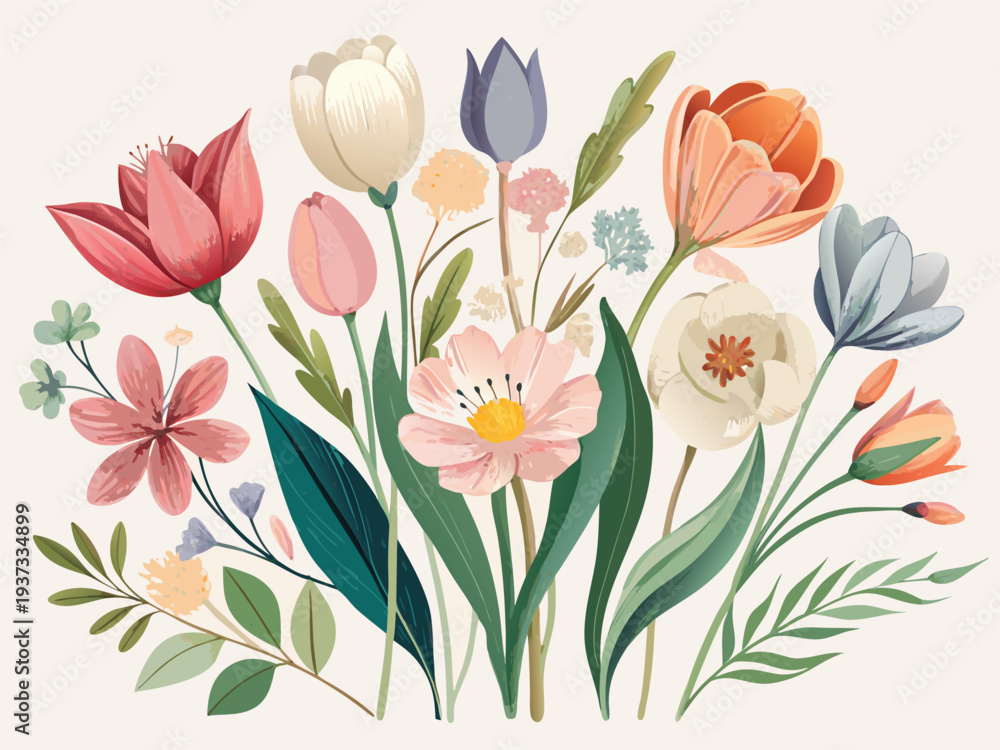 Obraz premium Beautiful Spring Flower Collection Vector Set
