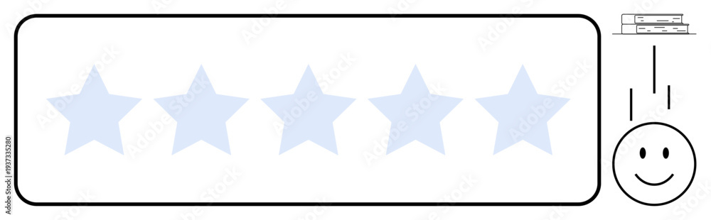 Obraz premium Customer satisfaction. Five stars feedback and happy smile positive reviews. Customer satisfaction in user rating, feedback systems, e-commerce, service improvement, branding