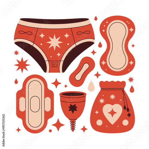 Assortment of feminine hygiene products symbolizes modern menstrual.