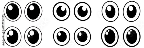 Cute cartoon eye icons set. Adorable eyeball characters for kids. Vector illustration isolated on white.