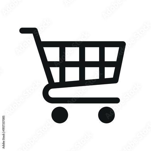Black outline icon of a standard grocery shopping cart with two wheels vector design on a white background.