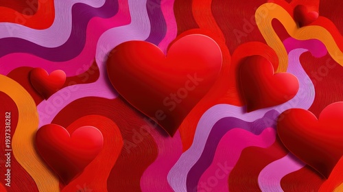 Romantic Valentine's Day Abstract Heart Background with Wavy Texture