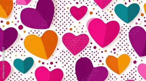 Vibrant Valentine's Day Background with Hearts and Polka Dots