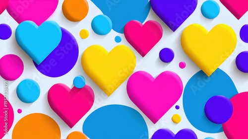 Colorful 3D Hearts and Circles Valentine's Day Romantic Background