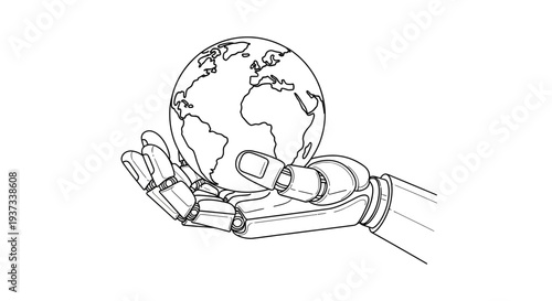 Robotic hand cradling the Earth with care and precision