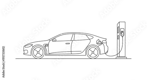 Electric car charging at modern station