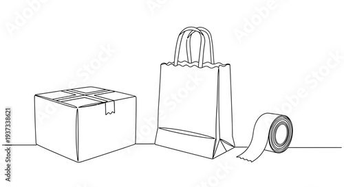 Simple line art package delivery illustration