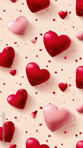 Romantic Valentine's Day Background with Red and Pink Hearts