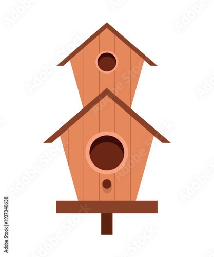 Two Story Birdhouse Wooden Nest Box Vector Illustration