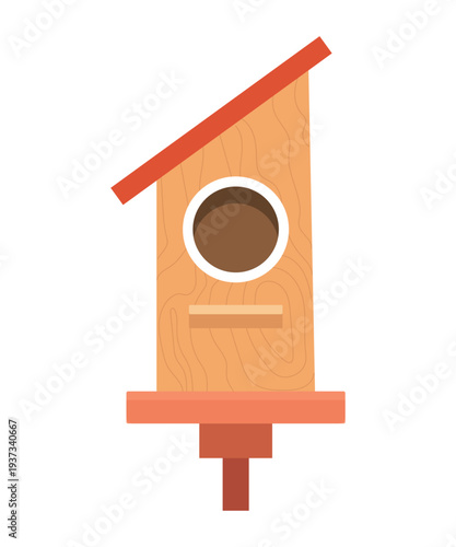Modern Wooden Birdhouse Vector Illustration with Slanted Roof