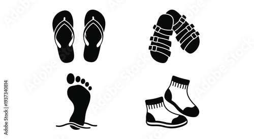 Footwear Icons Set Black and White Vector