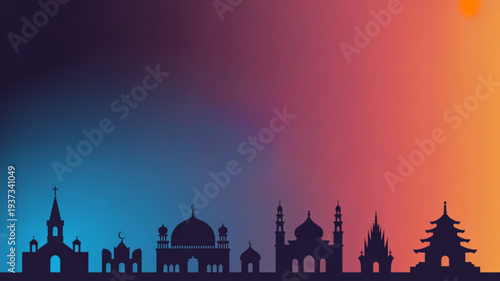 Silhouette of Various Religious Buildings Together.