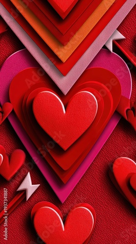 Valentine's Day Romantic Layered Hearts and Love Background