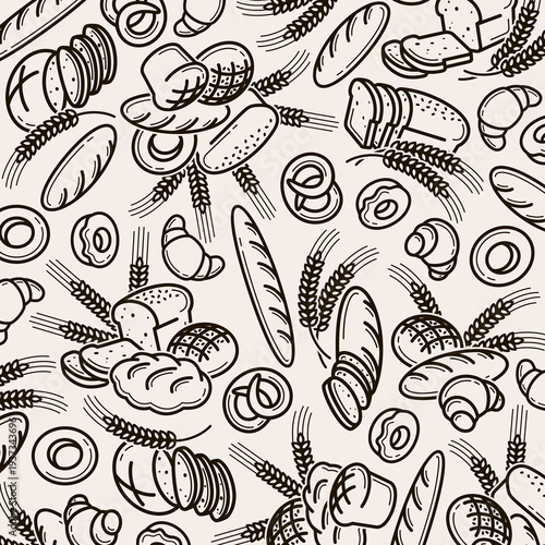 Bread background, pattern set. Collection icons bread. Vector