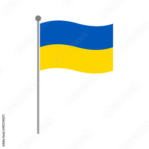 Ukraine national flag waving on flagpole vector illustration with blue and yellow horizontal stripes