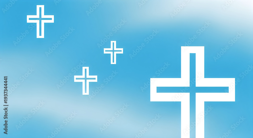 Obraz premium Blue background with white crosses of varying sizes and opacities