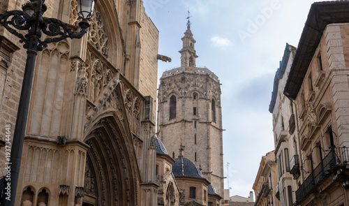 Valencia Cathedral and Miguelete Tower (Micalet) from Plaza de la Reina, Spain