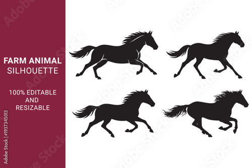 Running Horse Silhouette set can be use able for Equestrian Branding or logo
