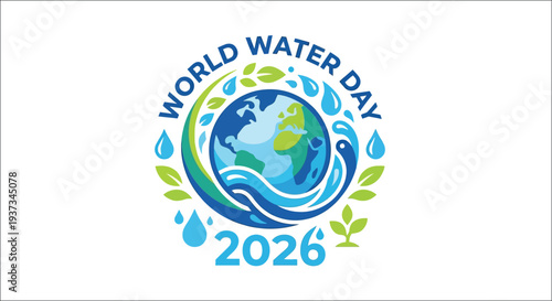 World water day emblem featuring a globe and water droplet design for 2026