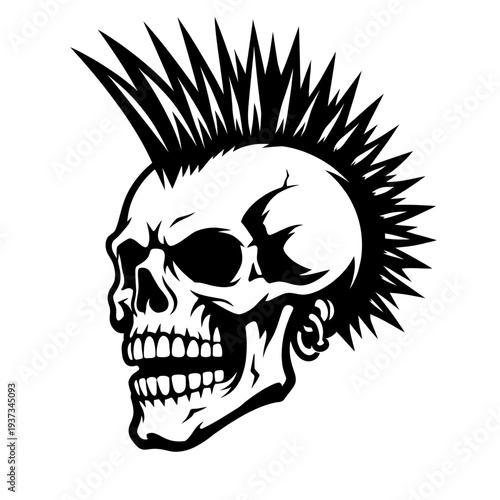 Punk rock skull with mohawk hairstyle illustration graphic design element