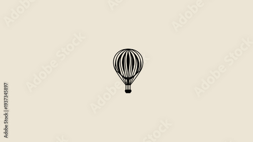A minimalist illustration of a hot air balloon, centered on a light beige background