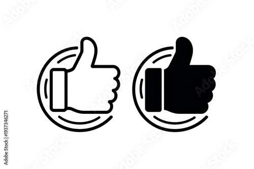 Thumbs up icons in black and white, like buttons, approval symbols, social media graphics