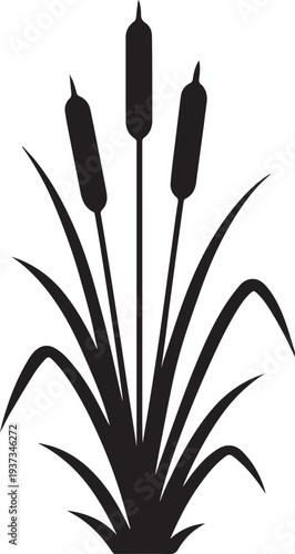 Three Black Cattail Plants Silhouette Vector Icon
