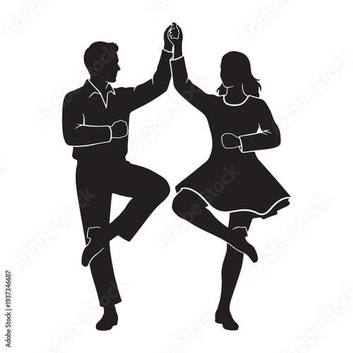 A man and woman in silhouette dance together in a joyful and carefree moment silhouette
